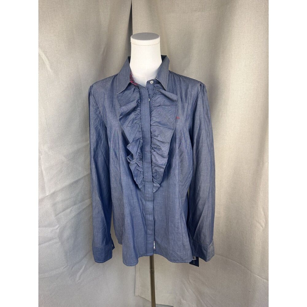 NWT Tommy Hilfiger Ruffle Front Chambray Denim Shirt - Size XL